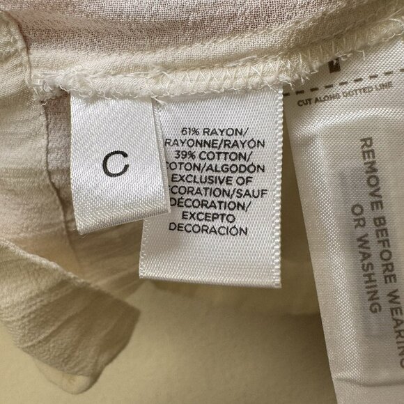 LOFT Size Medium Embroidered Floral Neckline Long Sleeve Rayon Off White Blouse - Picture 8 of 9